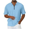 thumbnail image 1 of Men's Zipper Polo Shirts Short Sleeve Ribbed Knit Polo T Shirts Fashion Casual Golf Shirts Blue M, 1 of 6
