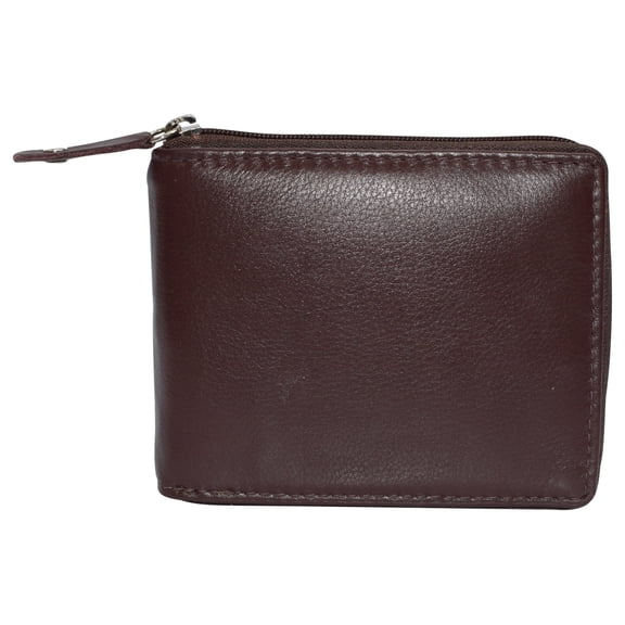 Men's Zipper RFID Blocking Premium Leather Zip-Around ID Bifold Wallet by Swiss Marshall