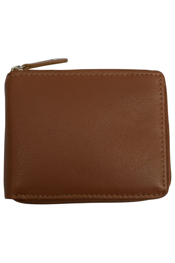 Men's Zipper RFID Blocking Premium Leather Zip-Around ID Bifold Wallet by Swiss Marshall