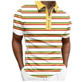 thumbnail image 1 of Men's Zipper Shirt Rainbow Stripe Short Sleeve T Shirt Top Soft Comfortable, Occasion Polyester/Spandex, Hand Wash Cold, 1 of 4