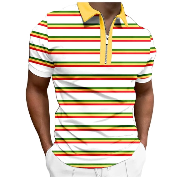 Men's Zipper Shirt Rainbow Stripe Short Sleeve T Shirt Top Soft Comfortable, Occasion Polyester/Spandex, Hand Wash Cold