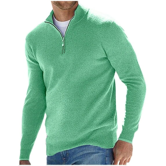 Men's Zipper Stand Collar Pullover Sweaters - Slim Fit Casual Solid Soft Knitted Long Sleeve Thermal Jumper Tops
