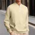 thumbnail image 1 of Men's Zipper Up Sweatshirts Fashion Casual Solid Color Plain Quarter Zip Pullover Stand Collar Hoodless Coats Loose Long Sleeve Sweatshirt Jackets with Pockets, 1 of 6