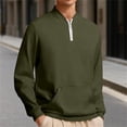 thumbnail image 1 of Men's Zipper Up Sweatshirts Fashion Casual Solid Color Plain Quarter Zip Pullover Stand Collar Hoodless Coats Loose Long Sleeve Sweatshirt Jackets with Pockets, 1 of 6