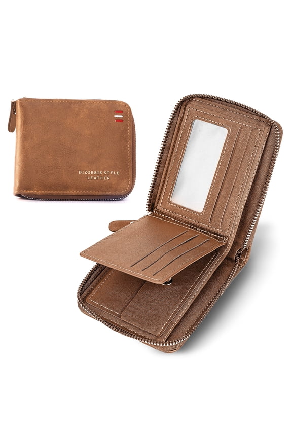 Men's Zipper Wallet Leather Bifold Wallets Slim RFID Blocking Zip Around Credit Card Holder Compact Small Wallet