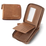 Mens Zipper Wallet Leather Bifold Wallets Slim RFID Blocking Zip Around Credit Card Holder Compact Small Wallet