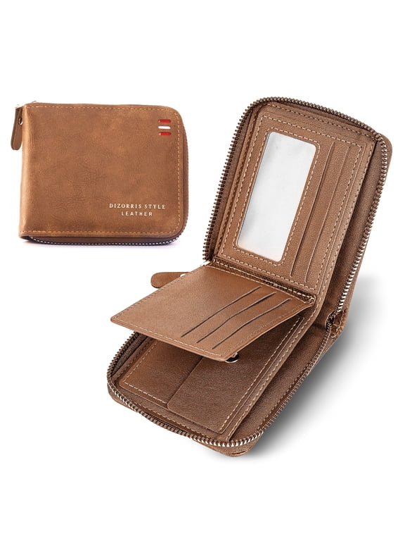 Men's Zipper Wallet Leather Bifold Wallets Slim RFID Blocking Zip Around Credit Card Holder Compact Small Wallet