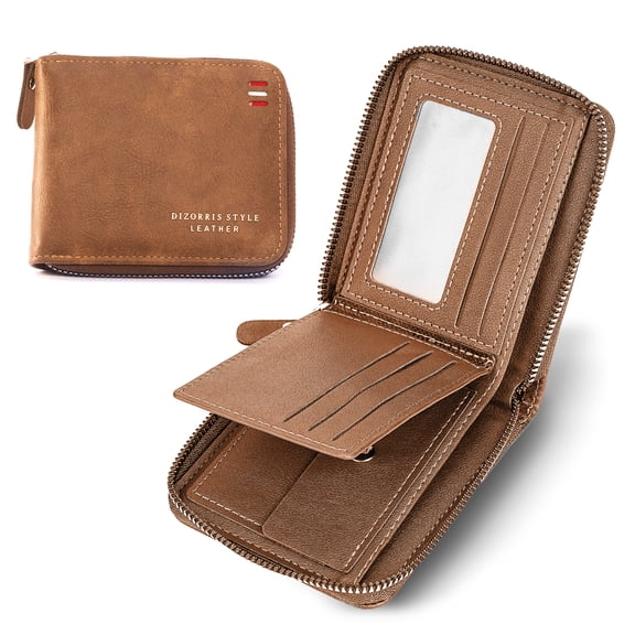 Men's Zipper Wallet Leather Bifold Wallets Slim RFID Blocking Zip Around Credit Card Holder Compact Small Wallet
