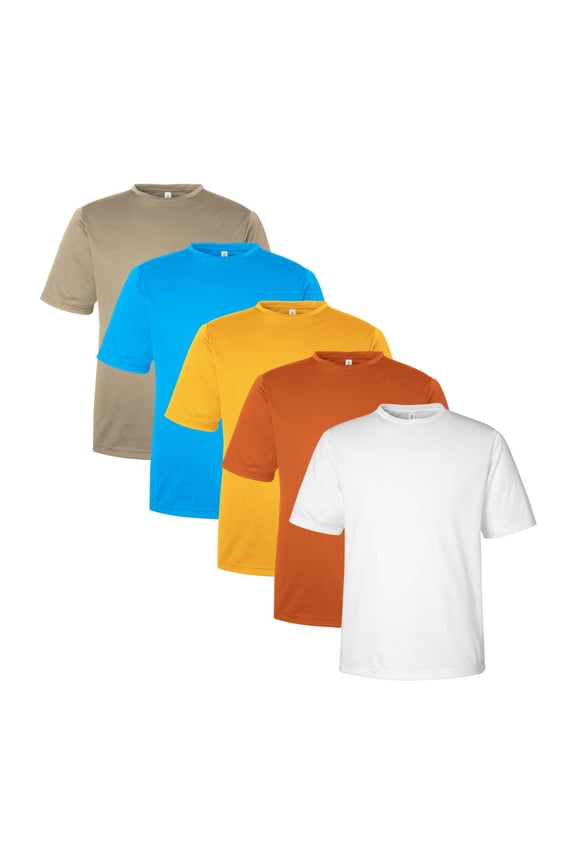 Men's Zone Performance Mesh T-Shirt, 100% Polyester Interlock Short Sleeve Crewneck Tee, Assorted Solid T-shirts (Bright Color 5 Pack, S)