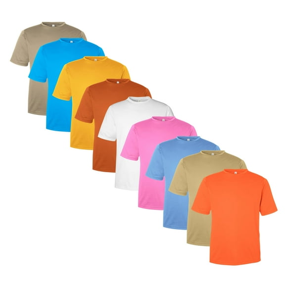 Men's Zone Performance Mesh T-Shirt, 100% Polyester Interlock Short Sleeve Crewneck Tee, Assorted Solid T-shirts (Bright Color 9 Pack, M)