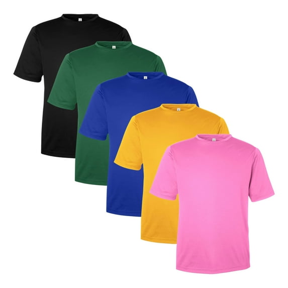 Men's Zone Performance Mesh T-Shirt, 100% Polyester Interlock Short Sleeve Crewneck Tee, Assorted Solid T-shirts (Dark+Bright Color 5 Pack, 2XL)