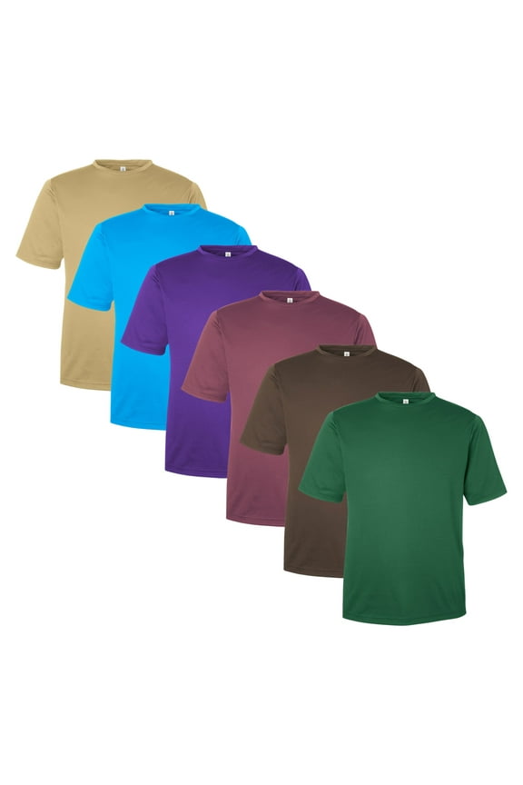 Men's Zone Performance Mesh T-Shirt, 100% Polyester Interlock Short Sleeve Crewneck Tee, Assorted Solid T-shirts (Dark+Bright Color 6 Pack, M)