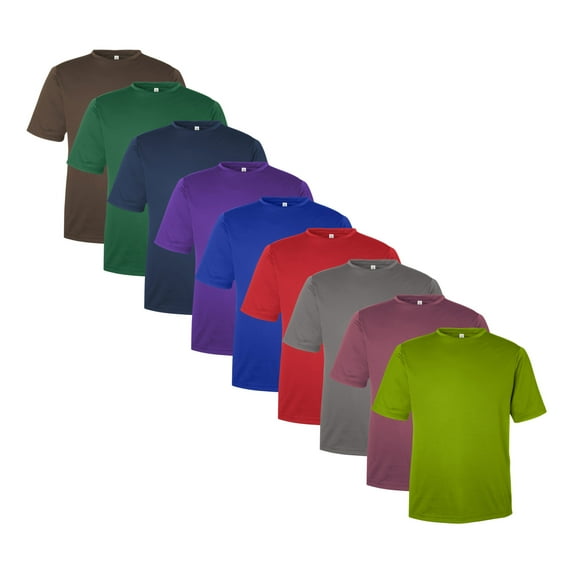 Men's Zone Performance Mesh T-Shirt, 100% Polyester Interlock Short Sleeve Crewneck Tee, Assorted Solid T-shirts (Dark+Bright Color 9 Pack, L)