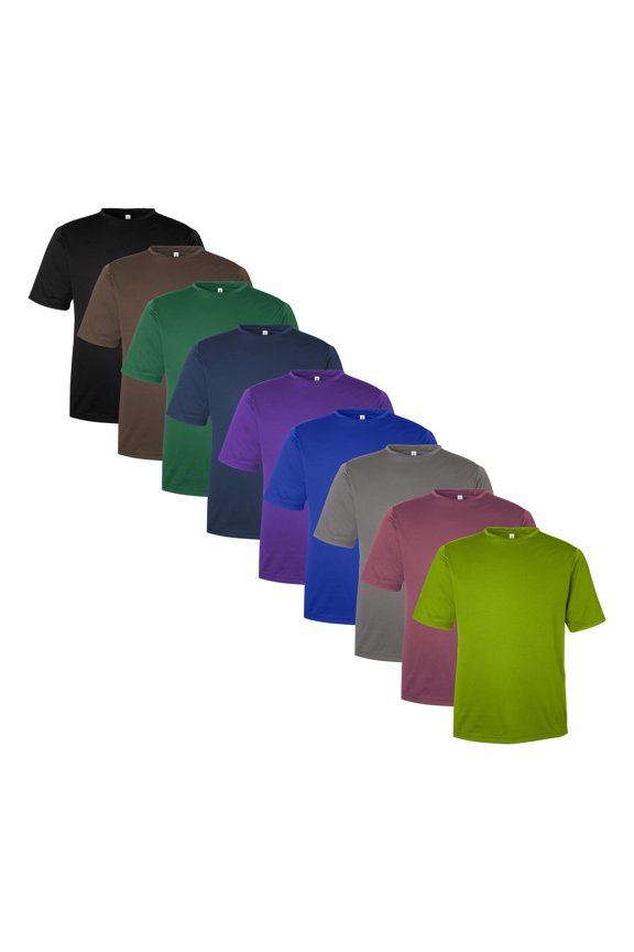 Men's Zone Performance Mesh T-Shirt, 100% Polyester Interlock Short Sleeve Crewneck Tee, Assorted Solid T-shirts (Dark Color 9 Pack, XS)