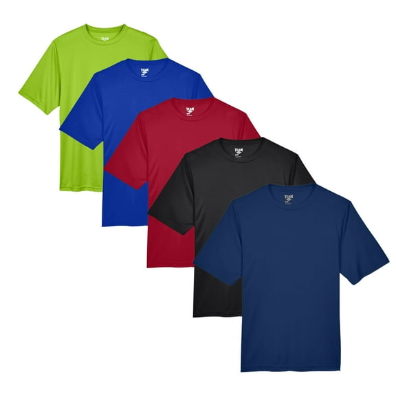 Men's Zone Performance T-Shirt, Short Sleeve Crew T-Shirt 100% Polyester Interlock Assorted Plain Tees (Dark+Bright Color 5 Pack, L)