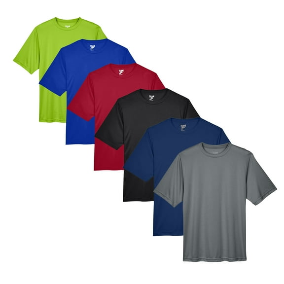 Men's Zone Performance T-Shirt, Short Sleeve Crew T-Shirt 100% Polyester Interlock Assorted Plain Tees (Dark+Bright Color 6 Pack, XL)