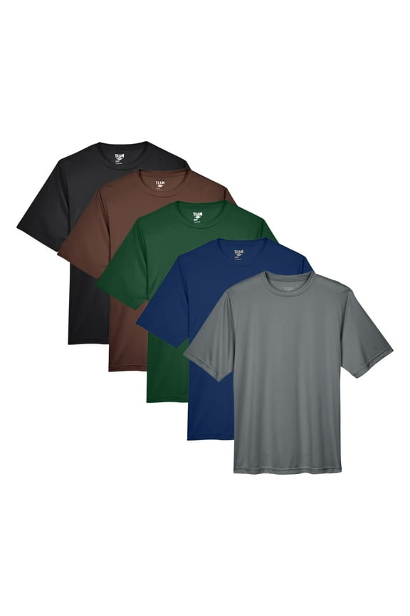 Men's Zone Performance T-Shirt, Short Sleeve Crew T-Shirt 100% Polyester Interlock Assorted Plain Tees (Dark Color 5 Pack, L)