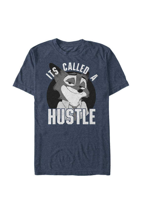 Men's Zootopia Nick Called Hustle  Graphic Tee Navy Blue Heather Medium