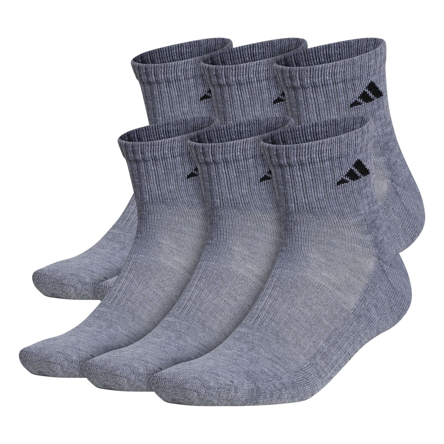 Men's Adidas 6-pack Athletic Cushioned Quarter Socks Color: Medium Gray Size: 5-8