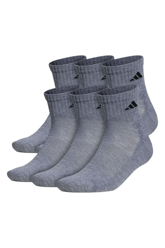 Men's Adidas 6-pack Athletic Cushioned Quarter Socks Color: Medium Gray Size: 5-8