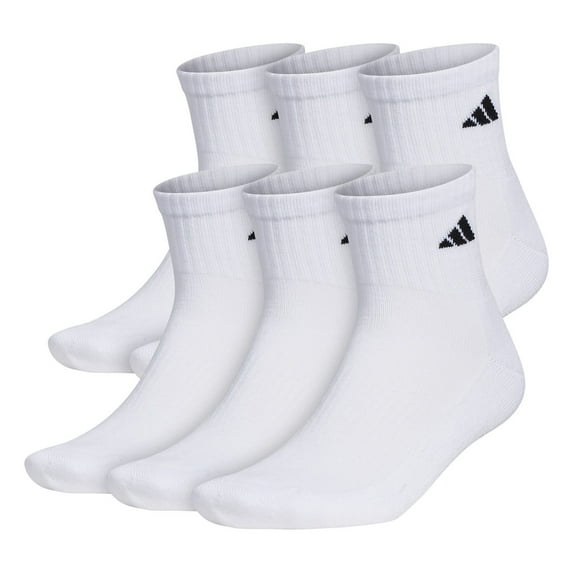 Men's Adidas 6-pack Athletic Cushioned Quarter Socks Color: White Size: 5-8