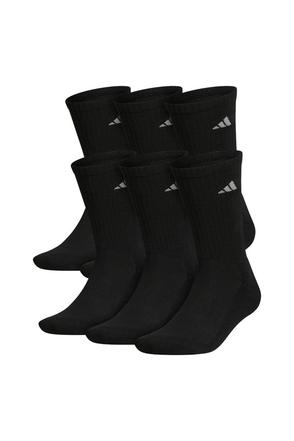Men's adidas 6-pack Solid Color Athletic Cushioned Crew Socks Color: Black Size: 5-8
