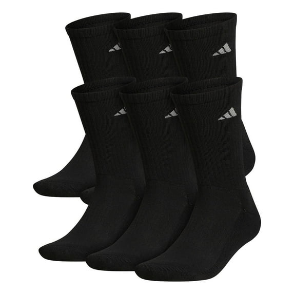 Men's adidas 6-pack Solid Color Athletic Cushioned Crew Socks Color: Black Size: 5-8