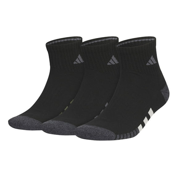 Men's adidas 3-Pack Cushioned 3.0 Quarter Socks Color: Black Olive Grey Blue Size: 6-12