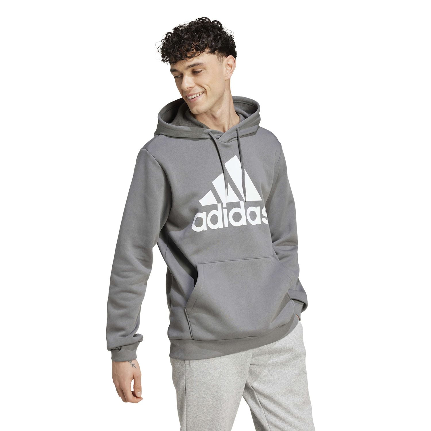 Men's adidas Essential Big Logo Fleece Hoodie Color: Grey Four Size: XXL