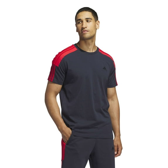 Men's adidas Essentials 3-Stripes Color Block Sportswear T-Shirt Color: Legend Ink Size: L