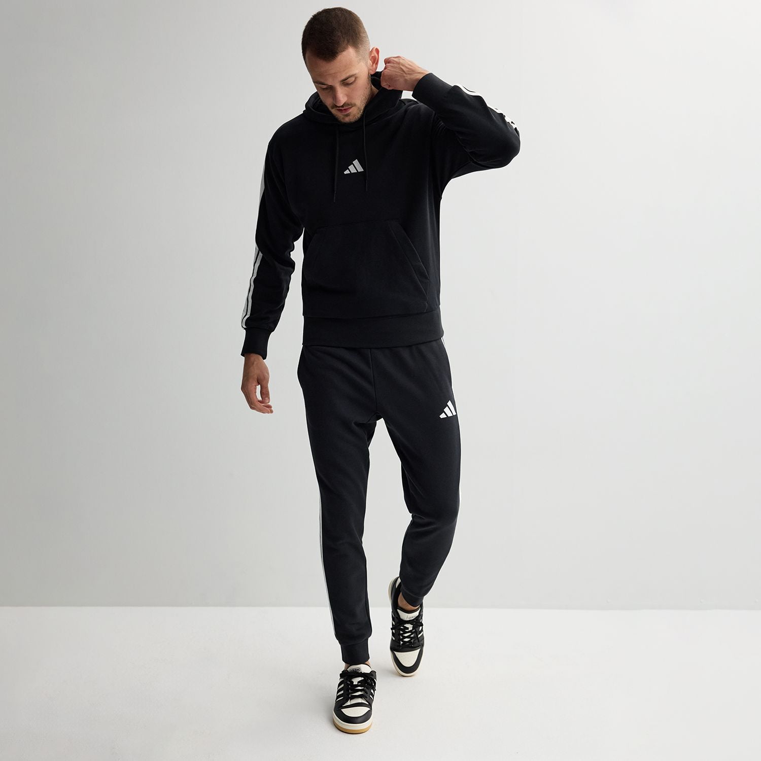 Men's adidas Essentials 3-Stripes French Terry Sportswear Hoodie Color: Black Size: L