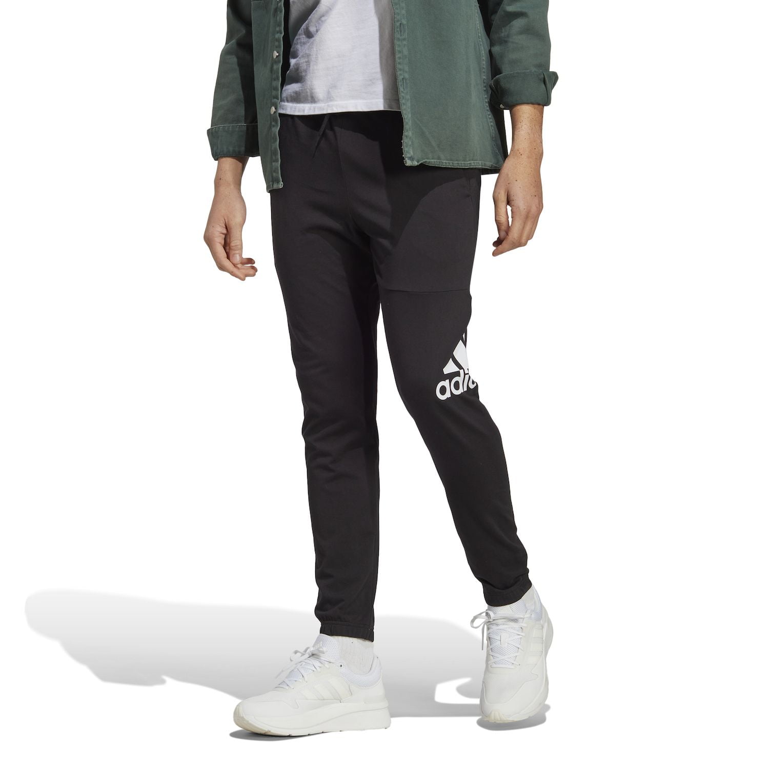 Men's adidas Essentials Badge of Sport Jersey Tapered Pants Color: Black Size: L