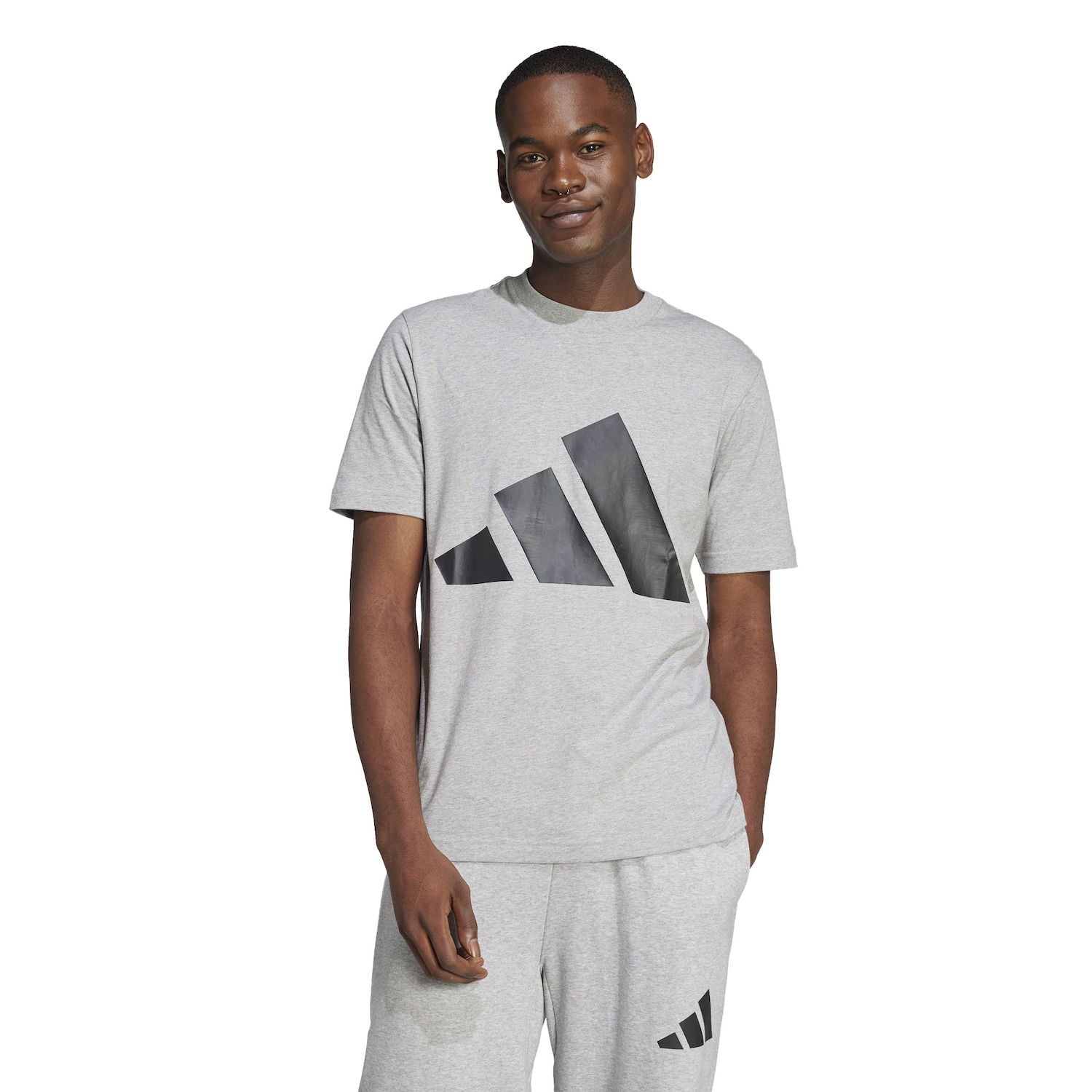 Men's adidas Essentials Big Logo Sportswear T-Shirt Color: Medium Heather Grey Size: S