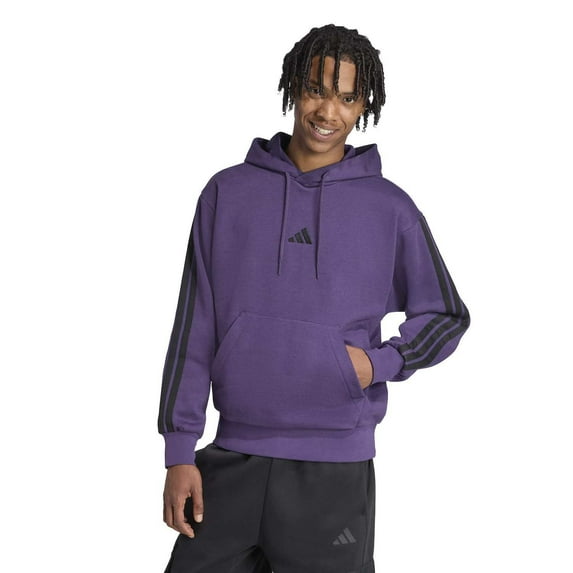 Men's adidas Essentials Fleece 3-Stripes Hoodie Color: Dark Purple Size: L