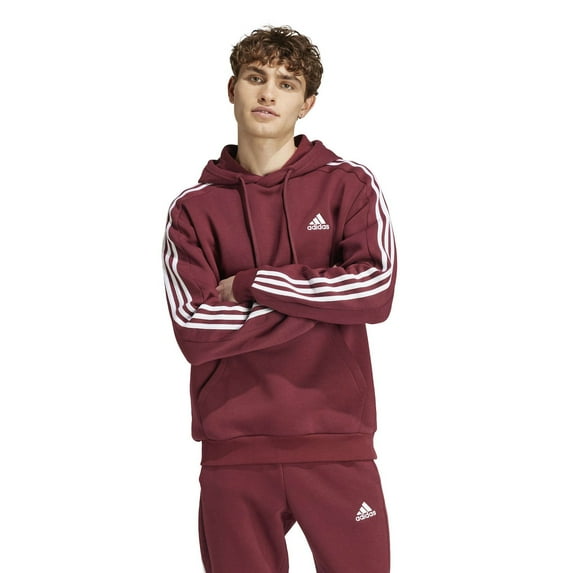 Men's adidas Essentials Fleece 3-Stripes Hoodie Color: Shadow Red Size: XL