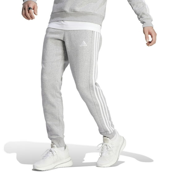 Men's adidas Essentials Fleece 3-Stripes Tapered Cuff Pants Color: Medium Gray Heather Size: XXL