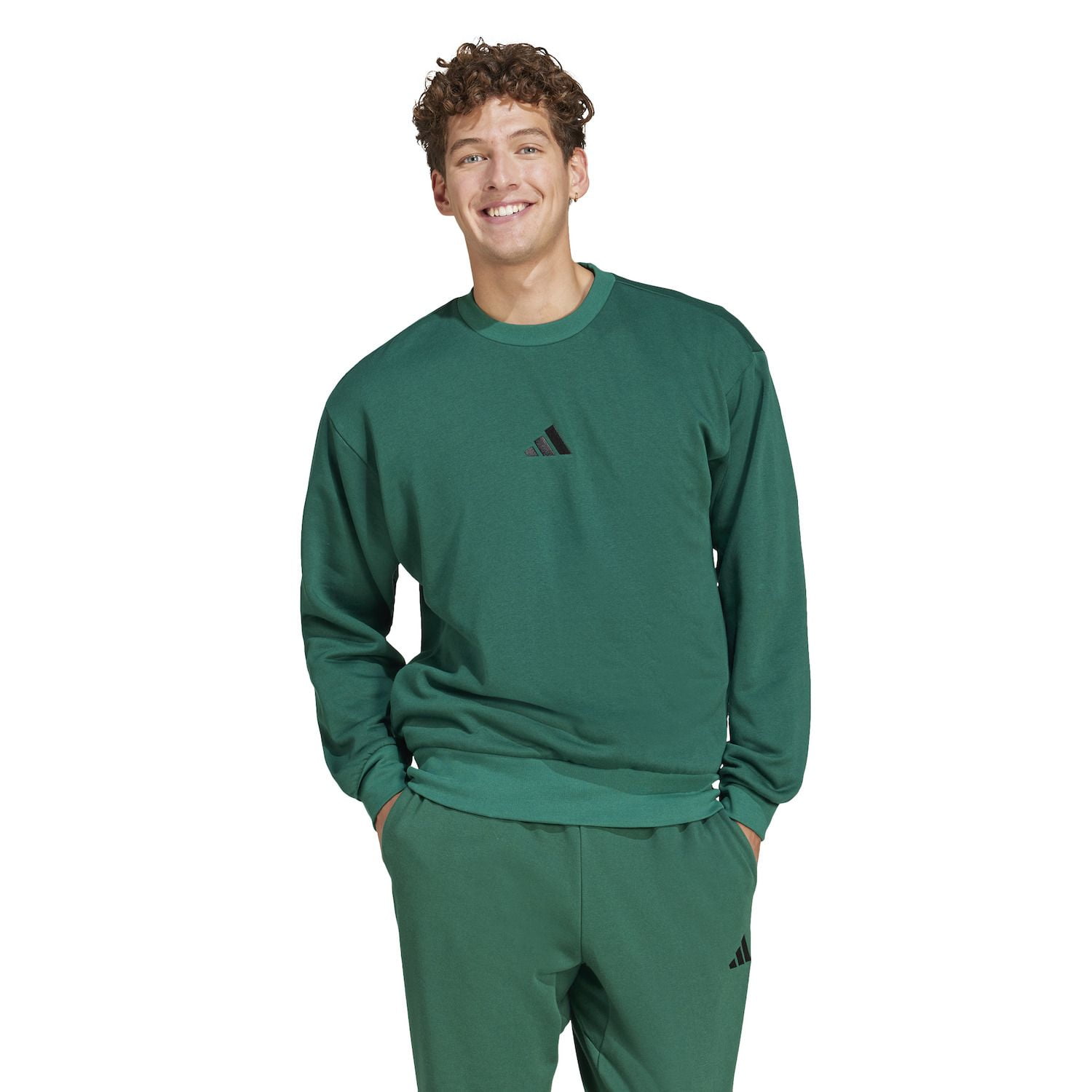 Men's adidas Feel Cozy Fleece Sweatshirt Color: Dark Green Size: XL