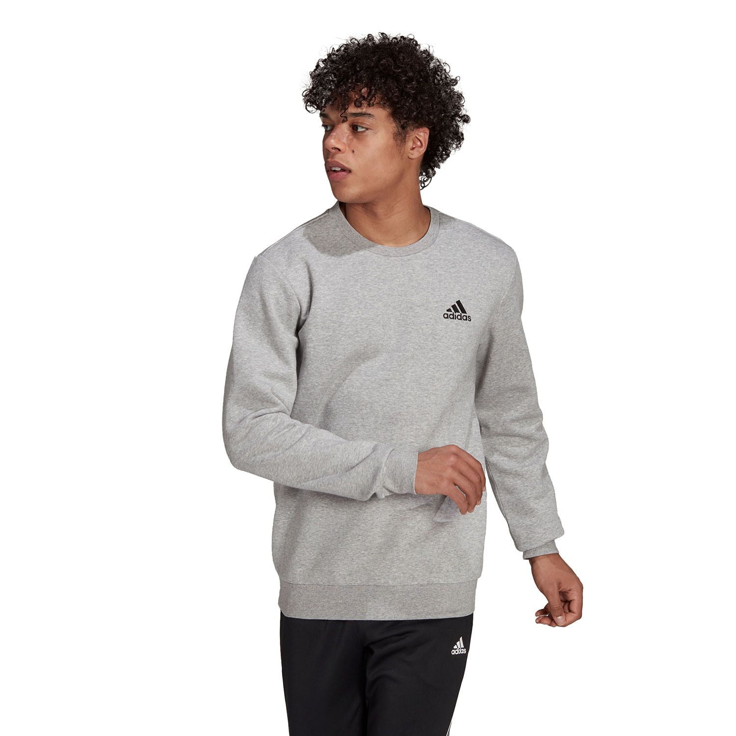 Men's adidas Feel Cozy Fleece Sweatshirt Color: Medium Gray Black Size: L