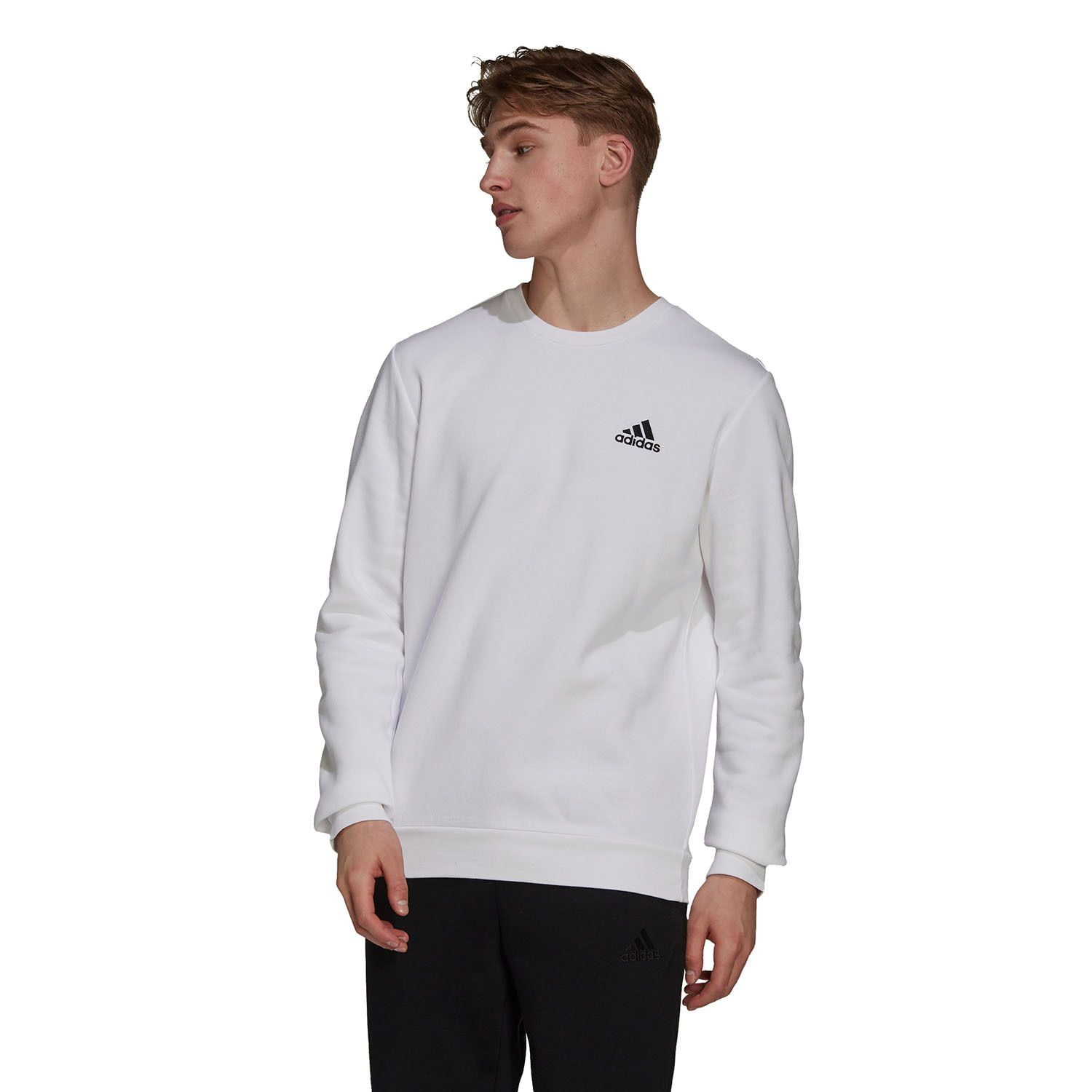 Men's adidas Feel Cozy Fleece Sweatshirt Color: White Black Size: S