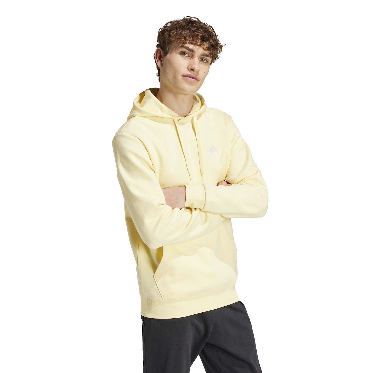 Men's adidas Feel Cozy Pullover Fleece Hoodie Color: Almost Yellow