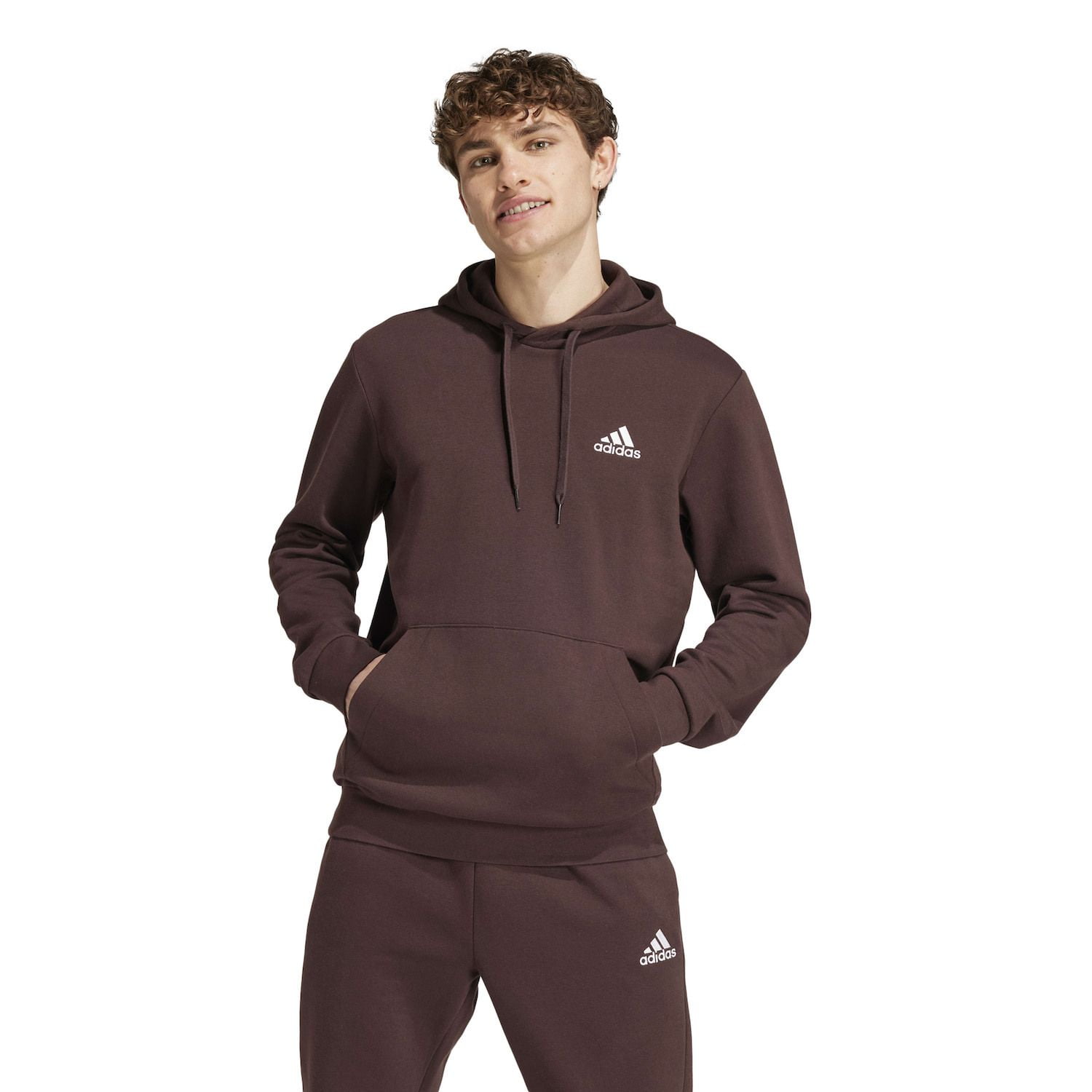 Men's adidas Feel Cozy Pullover Fleece Hoodie Color: Shadow Brown