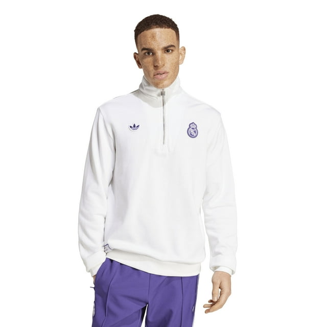 Men's adidas Originals White Real Madrid Terrace Icons Collection Half-Zip Top