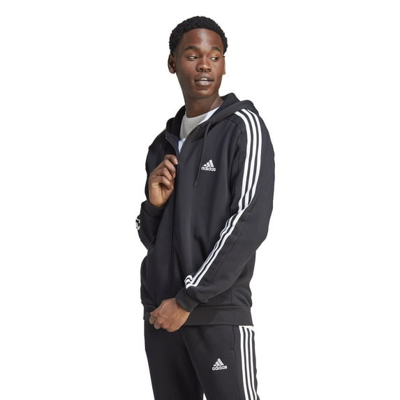 Men's adidas Sportswear Essentials Fleece 3-Stripes Full-Zip Hoodie Color: Black Size: S