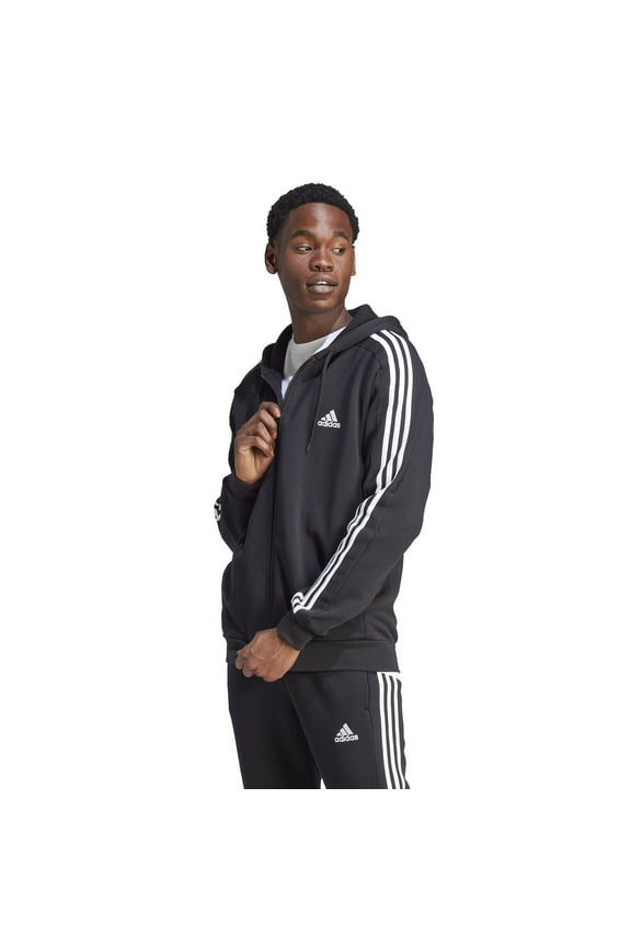 Men's adidas Sportswear Essentials Fleece 3-Stripes Full-Zip Hoodie Color: Black Size: S