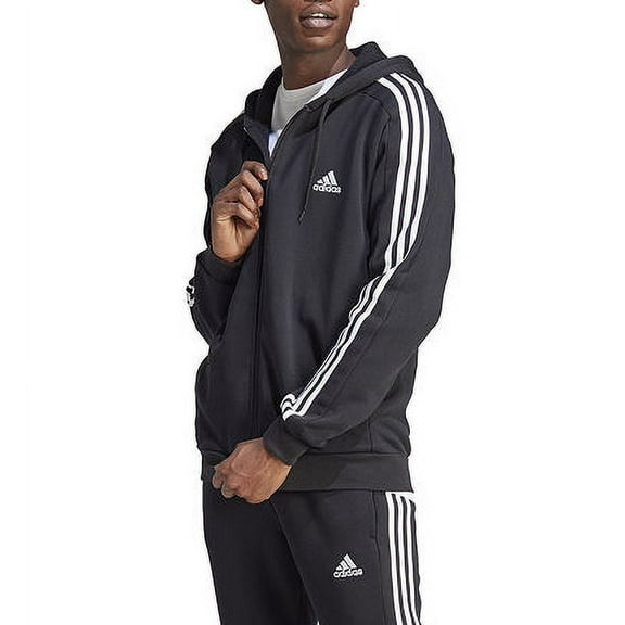 Men's adidas Sportswear Essentials Fleece 3-Stripes Full-Zip Hoodie Color: Black Size: XXL