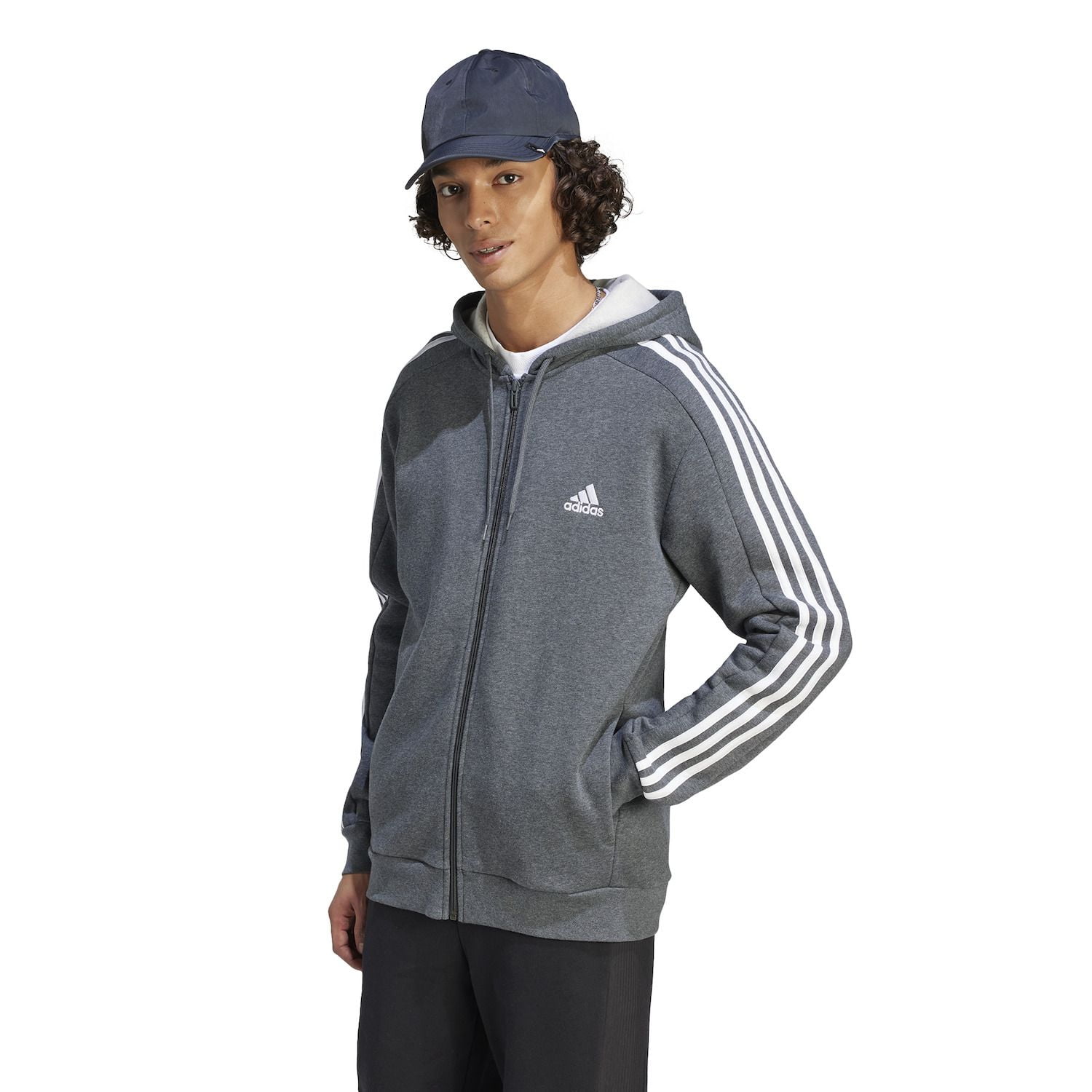 Men's adidas Sportswear Essentials Fleece 3-Stripes Full-Zip Hoodie Color: Dgreyh Size: S