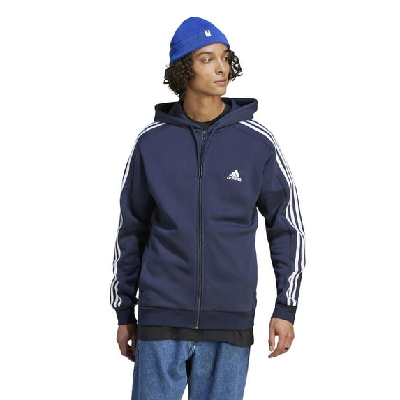 Men's adidas Sportswear Essentials Fleece 3-Stripes Full-Zip Hoodie Color: Legend Ink Size: L