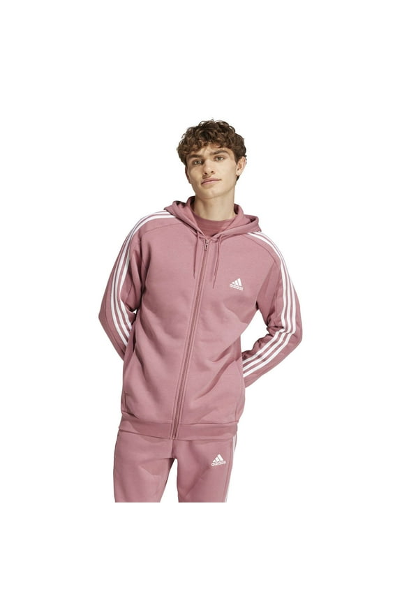 Men's adidas Sportswear Essentials Fleece 3-Stripes Full-Zip Hoodie Color: Preloved Crimson Size: XL