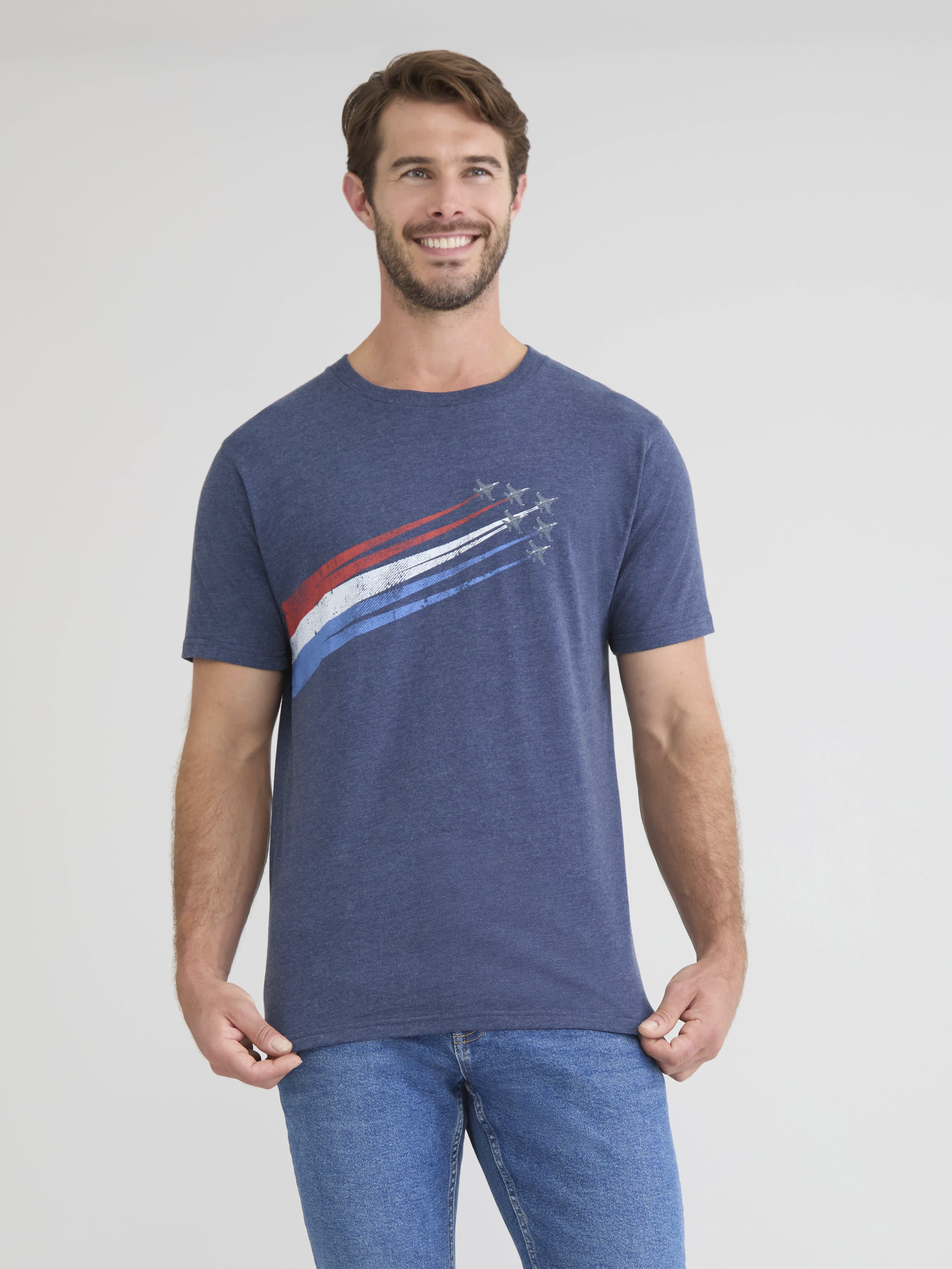 Men’s and Big Men's 4th of July USA Jet Stripe Americana Graphic Tee Shirt by Way to Celebrate, Sizes XS-3XLT