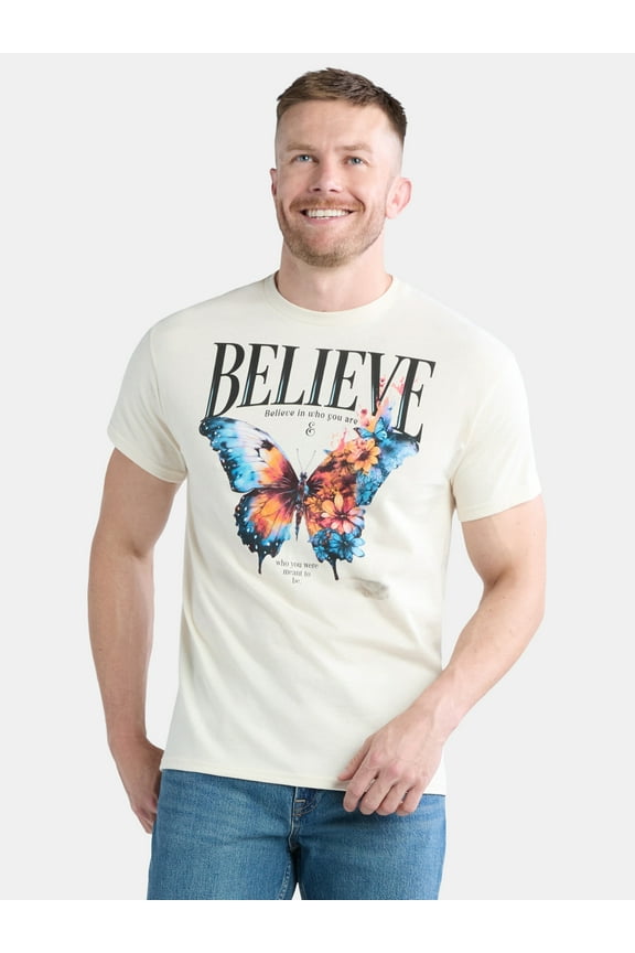 Men's and Big Men's Believe in Yourself Butterfly Cotton Graphic Tee, Sizes S-3XL